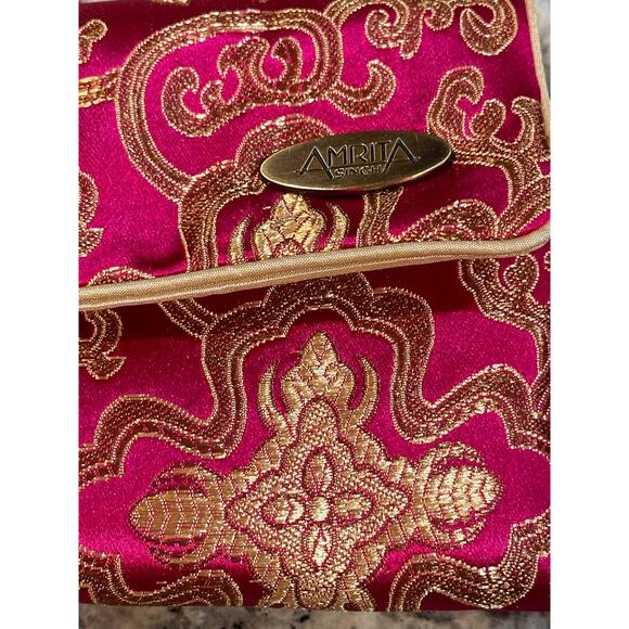 NWT - Amrita Singh travel jewelry roll case- Vintage 90s  Gold & Pink - Picture 13 of 14
